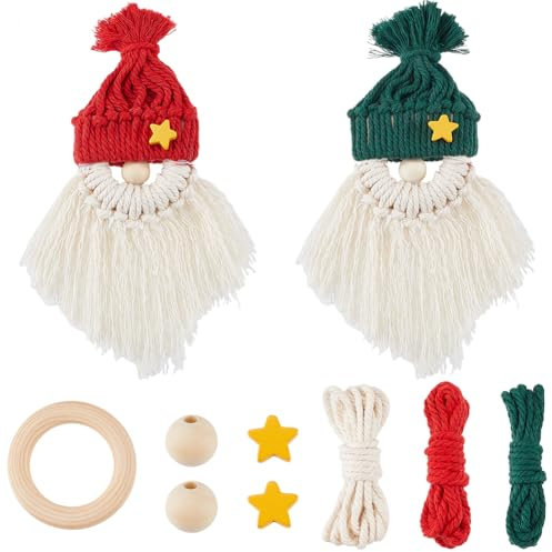 SUNNYCLUE 3 Set Weihnachts Makramee Sets Makramee Weihnachtsschmuck Sets Makramee Ornament Mit Anleitung Weihnachtsmann Makramee Set Für Anfänger Und Erwachsene DIY Wandbehang Dekor