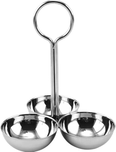 Vobumix 3 Section Appetizer Snack Dish Stainless Steel Serving Bowls with Stand, Serving Dishes with Handle for Fruit Snacks Candy Chip Dip