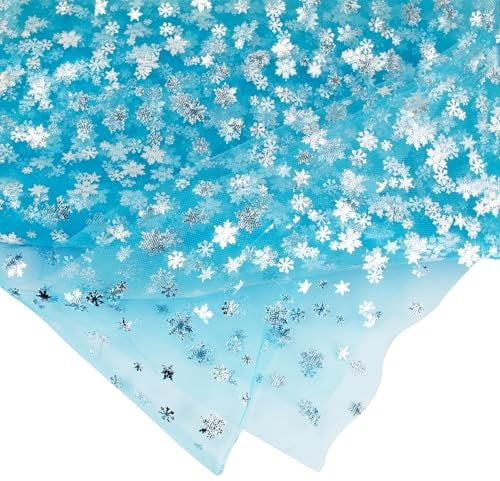 Tüll Stoff 150cm x 3m mit Schneeflocken - FARBAUSWAHL in 15/150cm - Feintüll farbecht & waschbar - Dekostoff für Weihnachten - Tüllstoff zum Basteln von Tütü Kostümen - Türkis 340D