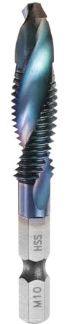 QUARKZMAN Foret Et Taraud Combinés, Métrique M10 x 1,5 Filetage 1/4 Queue Hexagonale, Tarauds à Vis à Filetage Bleu Nano Revêtus en Spirale, Acier Rapide (Hss) 4341