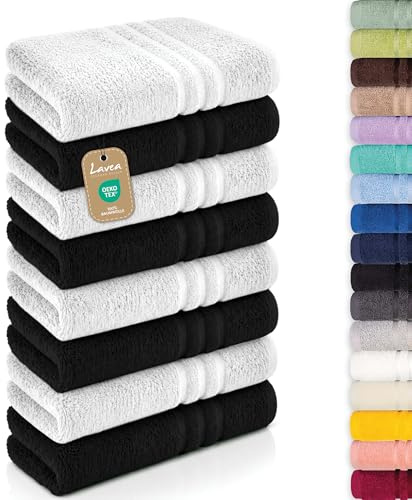 Lavea® 8er Set Handtücher 50x100 cm - Weiß & Schwarz | Elena Frottiererie, 100% Baumwolle, Saugstark & Weich, Handtücher Set, Waschbar, Gäste Handtücher, Frottierhandtuch