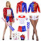 Ulikey Clown Kostüme für Erwachsene, Halloween Clown Kostüm Mädchen Cosplay Set Enthalten Tattoo Joker, Jacke, Shorts, T-Shirt, Handschuh, Netzstrümpfe für Halloween Cosplay (M)