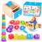 Melofaver Montessori Spielzeug ab 1 Jahr, Baby Motorikspielzeug ab 1 2 3 Jahr, Holzpuzzle, Sensorik Spielzeug, Stapelturm, Stapelspielzeug, Farbe Sortierspielzeug, Geschenk für Junge Mädchen