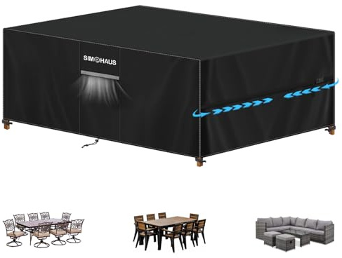 SIMPHAUS Trädgårdsmöbelöverdrag – vattentät skyddshuva för trädgårdsmöbler, bordsskydd för utomhusbruk med ventilation, 420D Oxford, UV-beständigt och vindtätt, överdrag/huvor för trädgårdsmöbler och