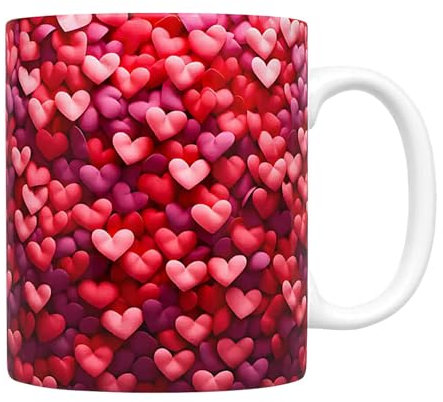 Café Cerramic Heart Romantic Tea Mug with Heart Handle and Embossed Love Design | Cute Valentine's Day Coffee, Comfortable Cappuccino Mug, Ceramic Gift Made