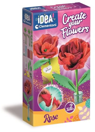 Clementoni Idea - Create Your Flowers, Kreativ-Set zum Zusammenstellen von Blumen, für Kinder ab 8 Jahren, mit 2 Rosen aus Papier zum Zusammenbauen und Personalisieren, Geschenkidee Spiel Made in
