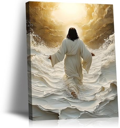 Gerahmter goldener und weißer Jesus auf dem Wasser, Leinwandbild, christliches, religiöses Poster, Bild, Christus, Gemälde, Dekor, moderner Gott, Kunstdrucke für Wohnzimmer, Schlafzimmer, Kirche