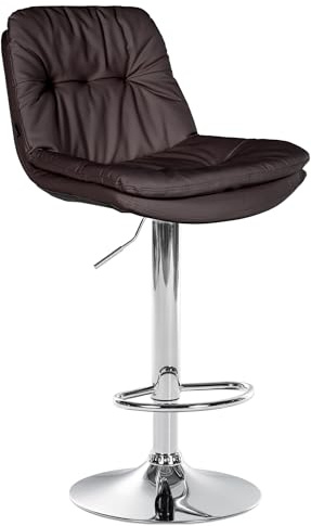 CLP Barhocker Laurel mit Kunstlederbezug I Barstuhl höhenverstellbar und drehbar I gepolsterter Tresenhocker mit Fußstütze und Rückenlehne, Farbe:braun, Material Gestell:Metall in Chromoptik