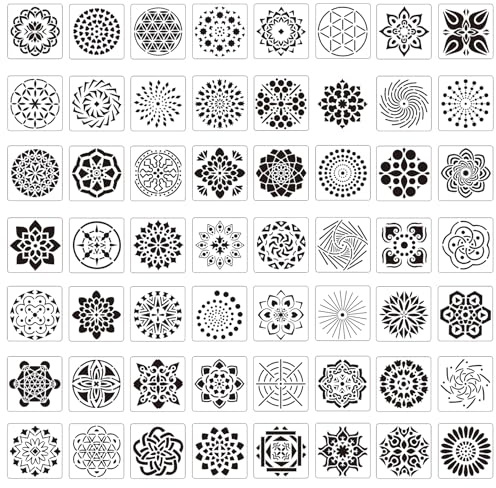 Lekabee Mandala-Schablonen, 9 x 9 cm, 56 Stück | Blumendesign-Vorlagen für Punktmalerei auf Holz, Fliesen, Stein, Leinwand und Wänden, DIY Handwerk und Scrapbooking