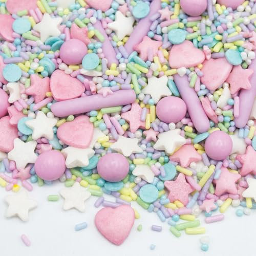 Happy Sprinkles Party Mix 90g - Pastel Sprinkle & Edible Cake Decorations - Star Cake Decoration, Heart Cupcake Sprinkles - Fun Toppers for Birthday Cake & Dessert Decorating - HS0766