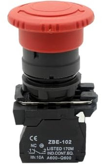 XB5-AS542 Interruptor pulsador de parada de emergencia impermeable con cabezal de hongo redondo rojo, 1 NC