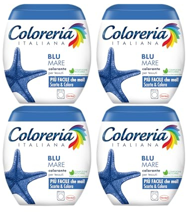 Coloreria Italiana Grey Colorante Tessuti e Vestiti in Lavatrice, colore Blu Mare, 4 Confezioni, 350 g