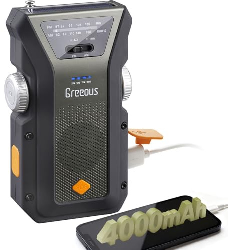 Hurrikan-Radio,Notfall Radio mit Kurbel, GREEOUS Kurbelradio mit AM/FM,4000mAh Wiederaufladbare Batterie, LED Taschenlampe,SOS-Alarm für Camping Ourdoor