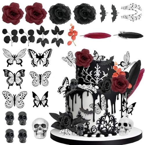 Halloween Tortendeko, Gotisch Kuchen Deko, Cupcake Topper, Horror Tortendeko, Schwarz Gotisch Deko, Totenkopf Tortendekoration, Kuchendekoration, für Halloween Party Deko