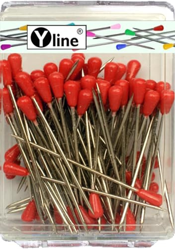 100 Stück Tapezierstecker mit Kunststoffkopf rot ca. 60 mm, Schmuck- Nadeln Stecknadeln groß, 3227-RO