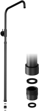 JOHO Edelstahl Duschstange, Steigrohr, Duschsystem Zubehör, Wandstange für Regendusche, Duschsäule 69-111cm verstellbar mit Gewindeadapter, Schwarz