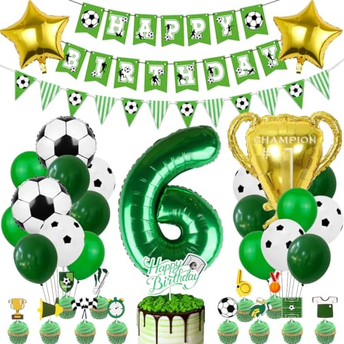 Fußball Luftballon 6. Geburtstag, Fußball Deko Geburtstag, Fussball geburtstag Deko, Geburtstagsdeko 6 , Fussball Party, Grün Folienballon für Geburtstagsdeko