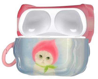 kwmobile In-Ear Kopfhörer Case für Apple Airpods Pro 2 / Pro 1 Hülle mit Karabiner - Headphones Case - Earphones Cover Etui - Katze mit Pfirsichhut