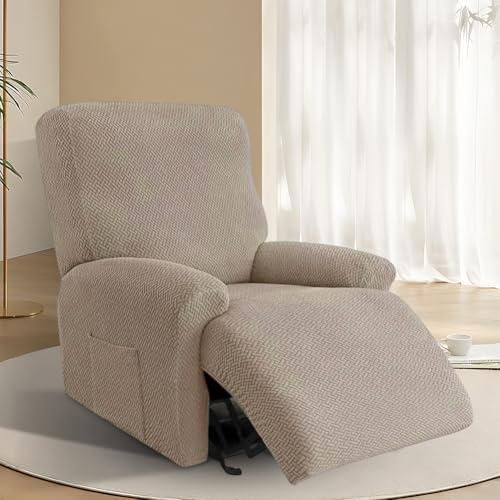 XJJAUGKLY 4er Set Sesselschoner für Relaxsessel, All-Inclusive Stretch Sessel üBerzug, Waschbar Sesselbezug mit Taschen, Sessel Bezug, Sofabezug, für Fernsehsessel Liege Sessel (Taupe)