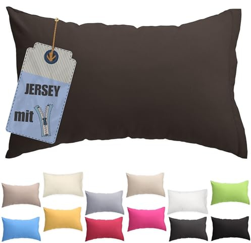 Jersey Kissenbezug 50x60 cm Braun – Baumwolle Kissenhülle | Kopfkissenbezug mit Reißverschluss - elastischer Kissen Überzug für Zierkissen, Kopfkissen - pflegeleicht & atmungsaktiv