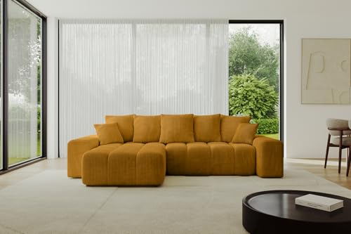 ALTDECOR Ecksofa mit Schlaffunktion und Bettkasten Corner Sofa Eckcouch Couch L-Form Schlafcouch Ausziehbar Wohnlandschaft ENIL-L 297x189x68 Senfgelb