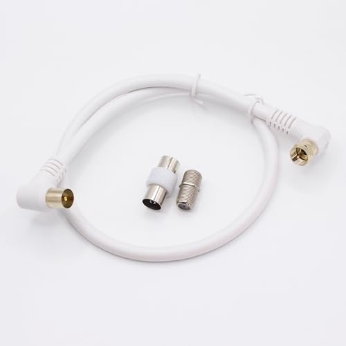 Xilaghy 90 Degree Right Angle F Type to TV PAL Coaxial Cable,F Male to PAL TV Male Aerial Antenna Cable with Adapters for HDTV,Cable Box,Satellite,White(50cm/19.6in)
