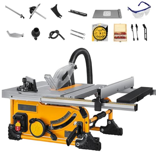 Table Saw 8 Inch, 1500W Wood Cutting Saw with 80-Tooth Blade, 4500 RPM No-Load Speed, 75mm Cutting Depth, Stretchable Countertop & Dust-Free Design for Crafting