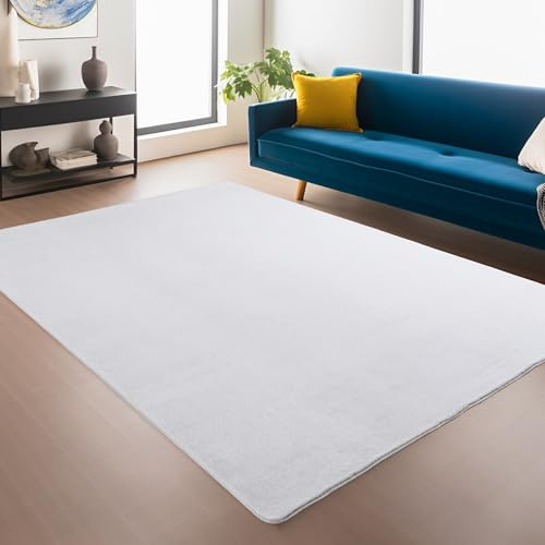 Snuggly Washable Non-Slip Fluffy Living Room Rug, Snow White, 120x160cm