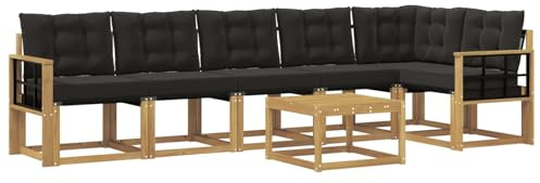 vidaXL Outdoor-Sofagarnitur mit Kissen 7 pcs Weiß und Schwarz, Garten, modernes Sofa-Set, langlebige Möbel für draußen, stilvolle Lounge, entspannen am Pool