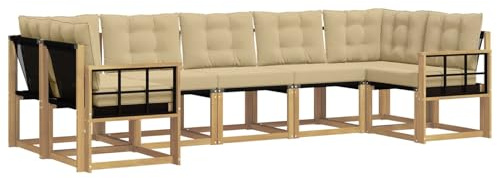 vidaXL Outdoor-Sofagarnitur mit Kissen 7 pcs Weiß und Beige, Moderne Gartenlounge, robuster Sofa, eleganter Patio, stylische Möbel für gemütliches Sitzen im Freien
