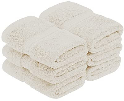 Superior Juego de 6 Toallas faciales de algodón Egipcio de 900 g, Color Crema, 100% Peinado de Fibra Larga, 6