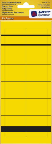 Avery Zweckform L4809-5 Einzel-Ordner-Etiketten, 192 x 38 mm, 5 Blatt/10 Etiketten, gelb