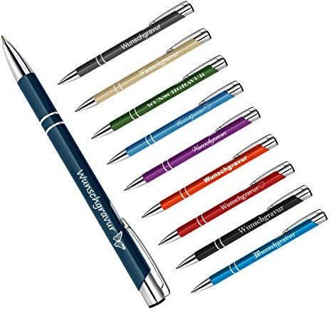 polar-effekt 10 Stück Metall Oleg Kugelschreiber mit Gravur des Namens - Personalisierte Geschenk-Idee zum Geburtstag Mitbringsel - blau schreibend - Farbe blau