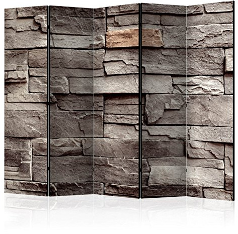 RAUMTEILER/PARAVENT B&D XXL - Stein-Optik, 225x172 cm, 5-teilig, Wohnzimmer | Mobiler Sichtschutz, sofort einsatzbereit, Holzrahmen, ideal fürs Wohnzimmer oder Büro, geruchsneutral, lichtbeständig