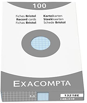 EXACOMPTA Etui de 100 Fiches BRISTOL 148x210cm Quadrillé 5x5 Bleu Azur