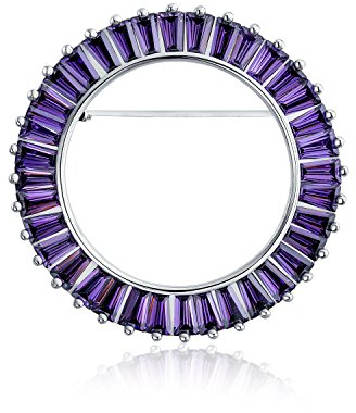 Broche Écharpe Cercle De Vie Baguette Coupe CZ Design Rond Violet Pour Femmes Améthyste Simulée Zircon Cubique Plaqué Argent Taille Moyenne 1,5 Diamètre