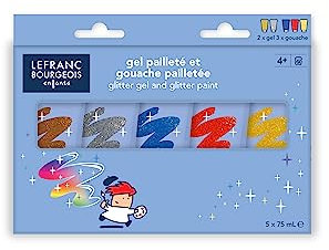 Lefranc Bourgeois - Gouache pailletée et gel pailleté pour enfants - 5 tubes de 75ml