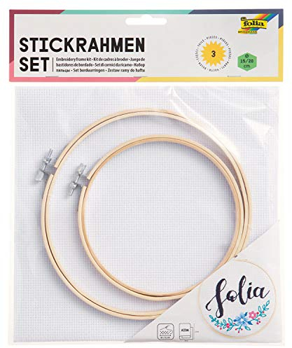 folia 23401 - Stickrahmen Set, 2 Stück, Durchmesser ca. 15 und 20 cm, mit Aida-Stoff