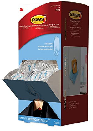 Command 17091CLRCABP (DMi CT), Transparente Haken und Streifen, Kunststoff, mittelgroß, 50 Haken mit 50 Klebestreifen pro Karton