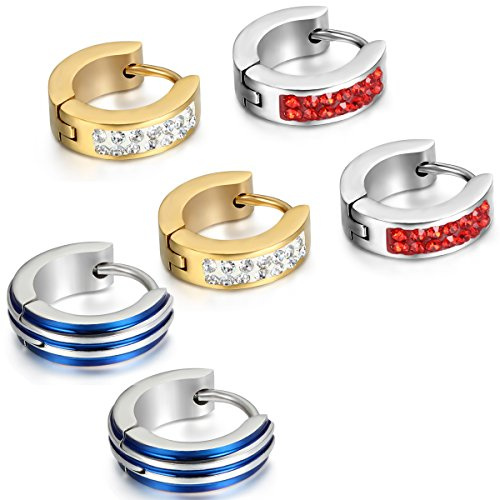 Aroncent Herren Creolen klassische Edelstahl Ohrringe Ohrhänger Ohrstecker Ohrclips Klappcreolen Huggie 3-5 Paare