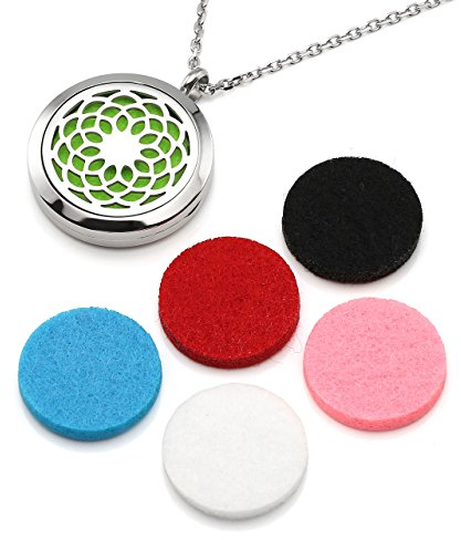 Zysta Schmuck Damen Parfüm Halskette 316L Edelstahl Hohl Floating Medaillon Diffuser Locket Anhänger mit 6 ätherische öle Baumwolle (Geometrie Blume)