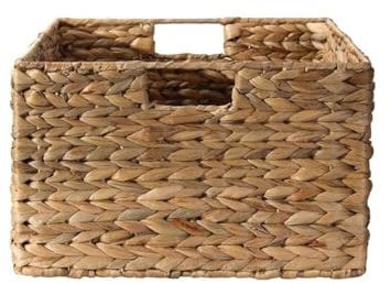 CALICOSY - Panier Jacinthe D'Eau - Armature Métal - Fibres Naturelles - Avec Poignées - Panier De Rangement Pour Salon, Dressing, Chambre - Moyen Modèle - L 39 x P 28 x H 17 cm