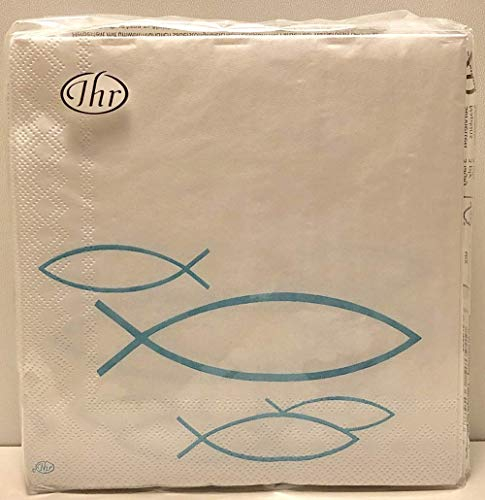 20 Servietten Cocktail Fisch PETROL türkis Kommunion Konfirmation Taufe Deko Tischdeko 25x25 cm