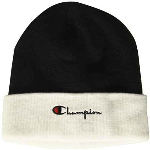 Champion Herren Unisex, Knit Winter Hat, Cold-Weather Hat Beanie-Mütze, Schwarz/Weiß Vintage Schrift, Einheitsgröße