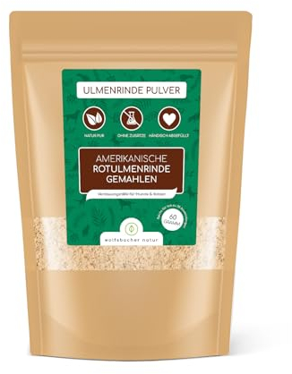Wolfsbacher Ulmenrinde Pulver für Hunde und Katzen [60g] - Slippery Elm Bark - Amerikanische Ulmenrinde, Unterstützt Magen und Darm auf natürliche Weise