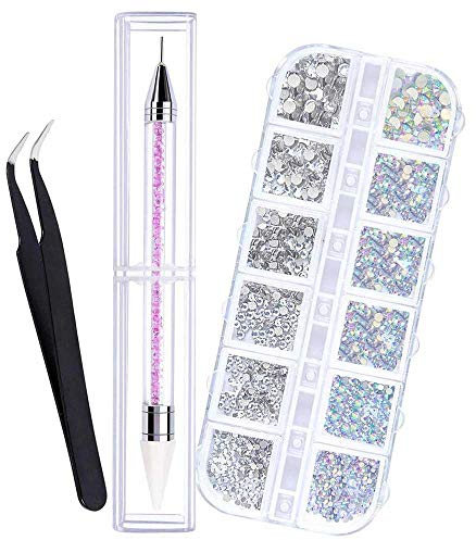 1500 Stück Strasssteine - 6 Größen Glitzersteine, AB Strasssteine Selbstklebend zum Aufkleben, Kristall - Edelsteine für Nägel/Kleidung/Handwerk, mit Pick Up Pinzette und Strass Picker Dotting Pen