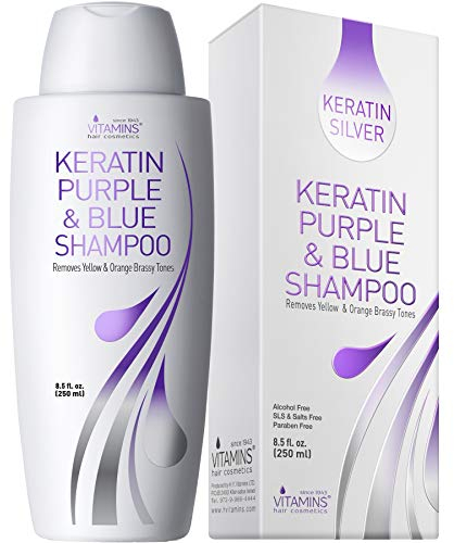 Vitamins Keratin Purple Toning Shampoo - New Violet Blue Brassiness Hair Toner for Blonde Bleached Platinum Silver White Grey Ash Gray Colored Brassy Hair