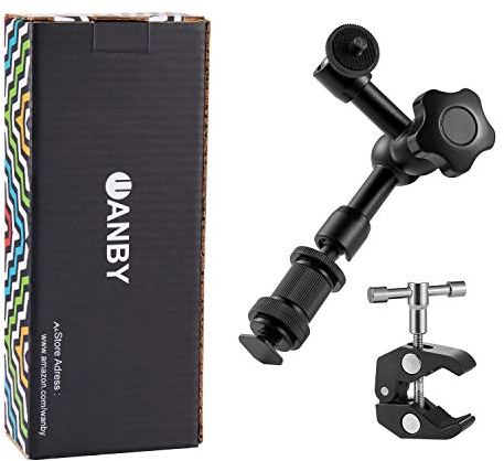 WANBY 7 Inch Articulating Friction Magic Arm & Large Adjustable Super Rod Clamp Pliers Clip with 1/4 and 3/8 Thread for DSLR Camera Rig, LCD Monitor, LED Lights, Flash Light (Arm & Clamp)