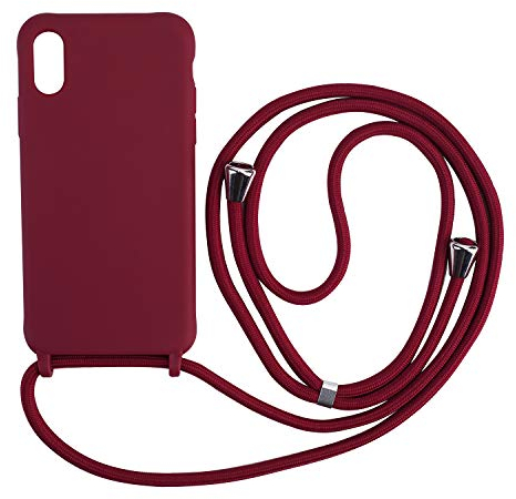 Ququcheng Cover Compatible con iPhone XR,Cellulare Girocollo Custodia con Cordino TPU corda Silicone Case Bumper per iPhone XR Custodia-Rosso