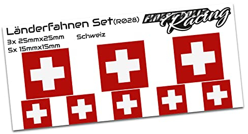 Finest Folia 8er Set Länderaufkleber Fahne Länderfahne Flagge Wetterfest RC Car Auto Motorrad Sticker Fahrrad Aufkleber Modellbau R028 (Switzerland)